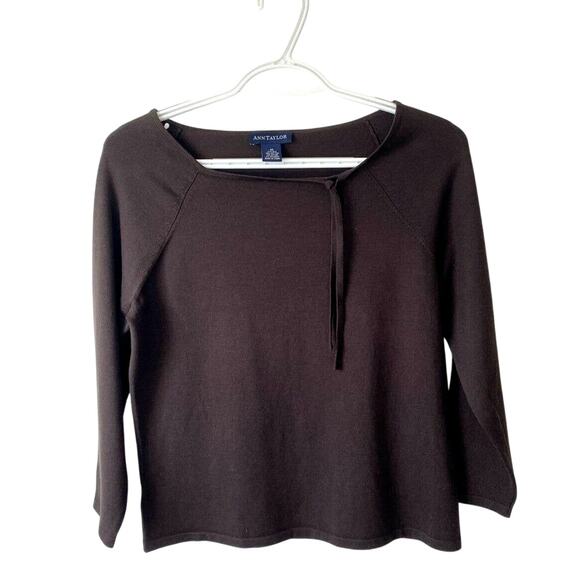 ANN TAYLOR Shirt (Silk-Cotton Blend) Brown Long Sleeve Scoop Neck Top Medium - Picture 1 of 9